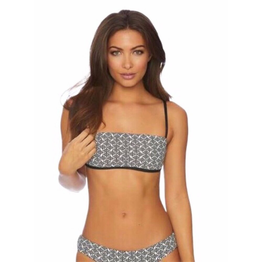 Vicious Young Babes Size XS Eve V-Back Bandeau Bikini Top Print Black White NWT
